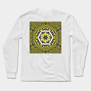 Kaleidoscopic yellow and black chevron floral fantasy pattern in the style of David Hockney Long Sleeve T-Shirt